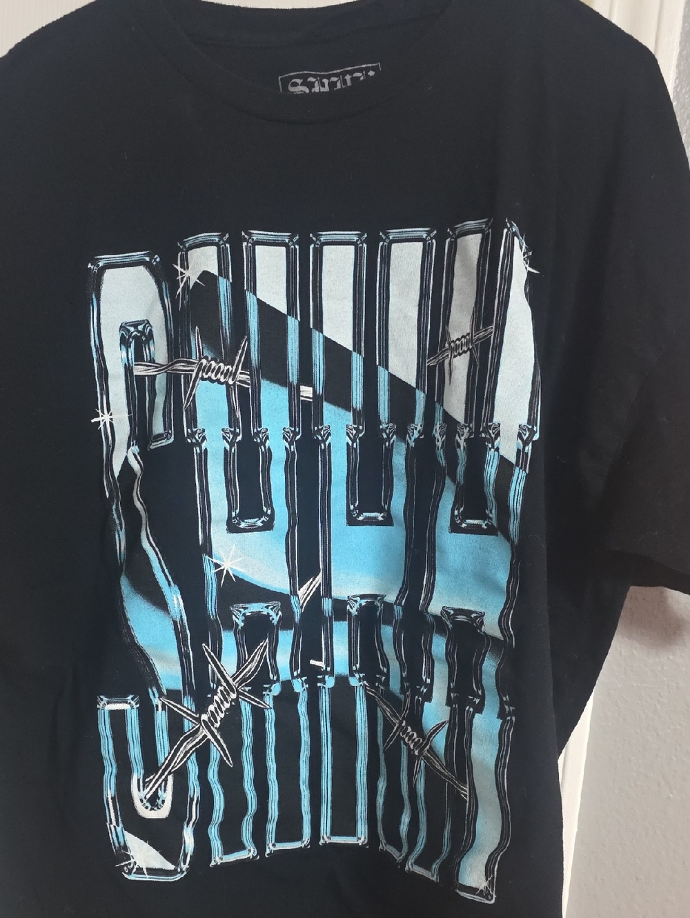 Shhh Black Graphic Short Sleeve Tee with Blue Print